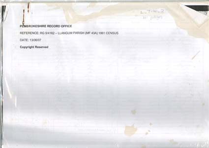 Copy of the 1861 census for Llangwm